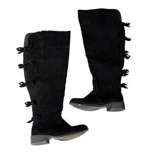 Black Over-The-Knee Boots Bow Details Zipper Closure Sz 7W